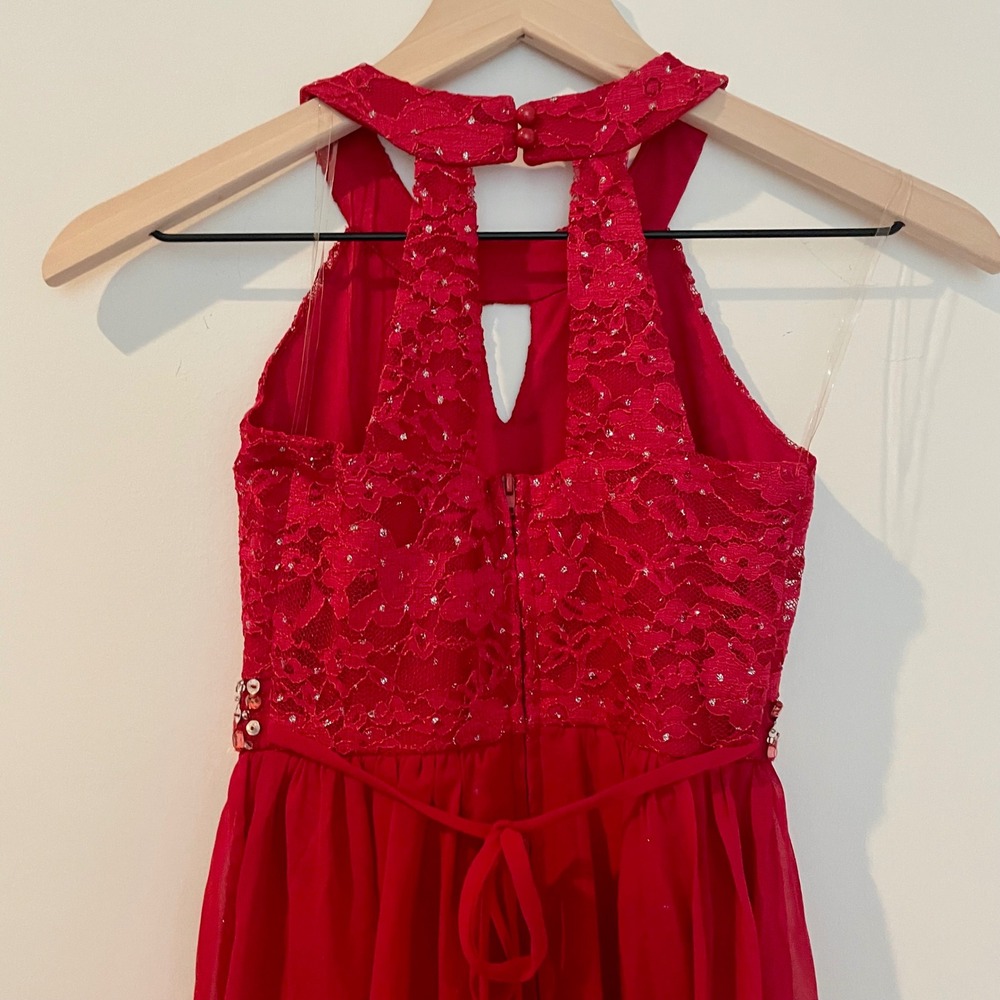 Red Halter Romper Maxi Dress Girls Sparkle Party Special Occasion - Picture 8 of 14